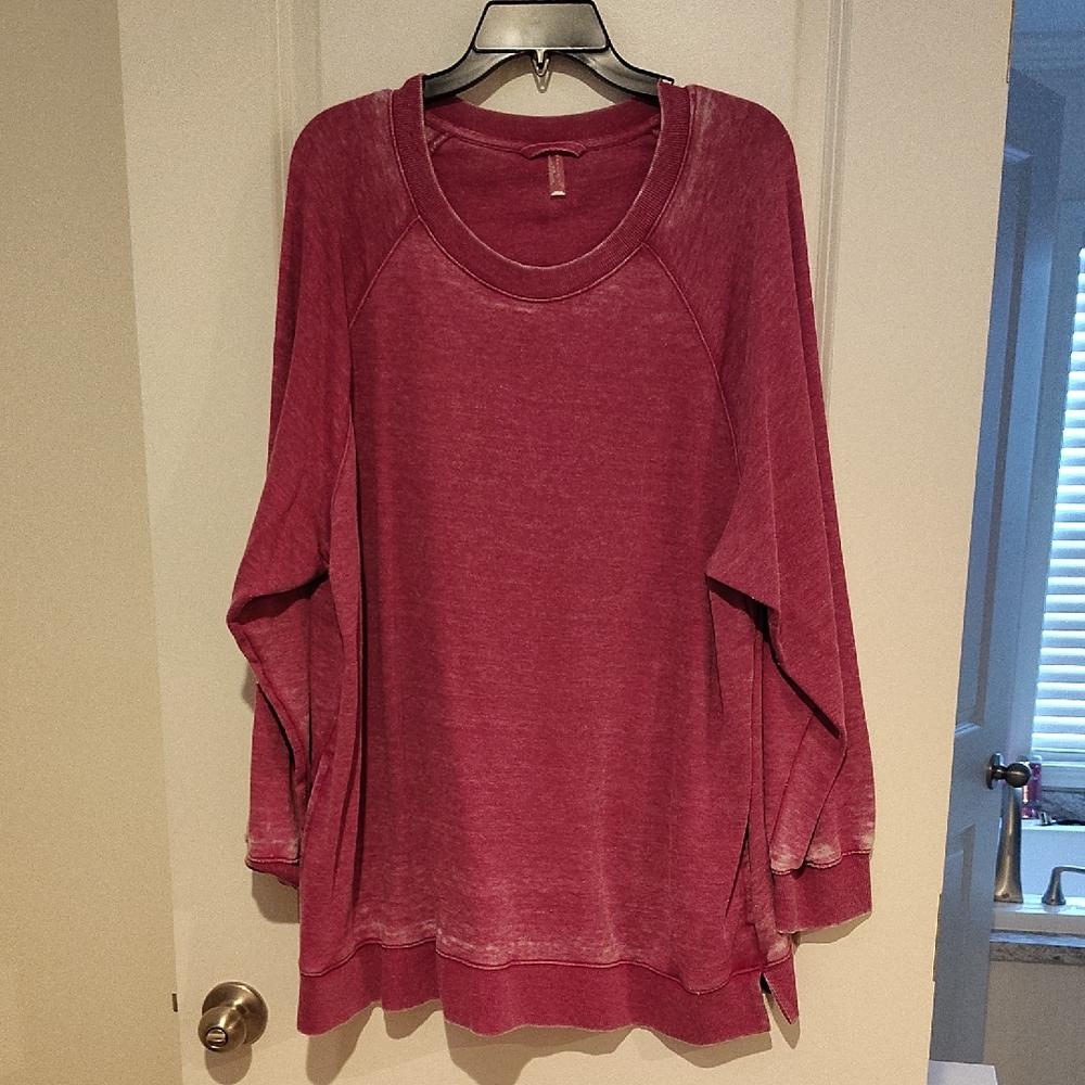 Free People Berry Red Washed Oversized Pullover